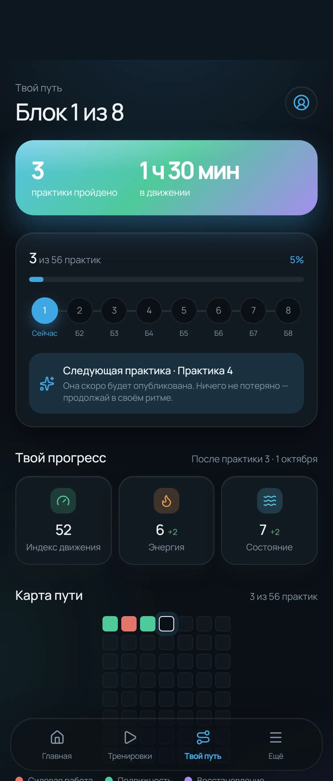Твой путь: пройденные практики, этапы и прогресс